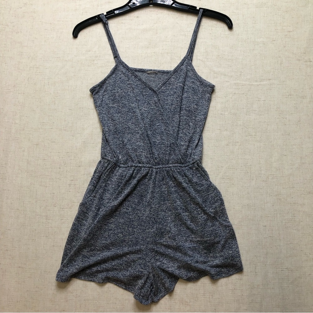 Target Romper V-neck Pockets Blue/Gray S